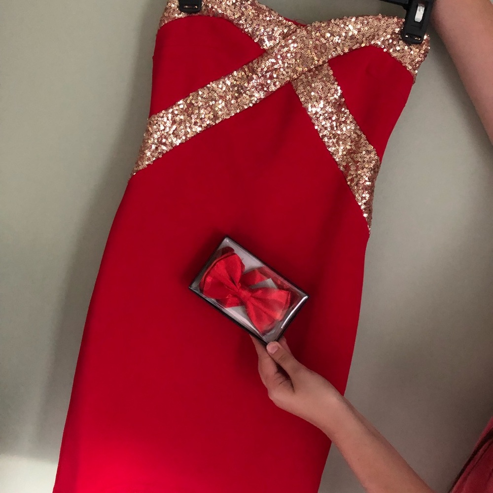 Formal Red Dress with Bow Tie